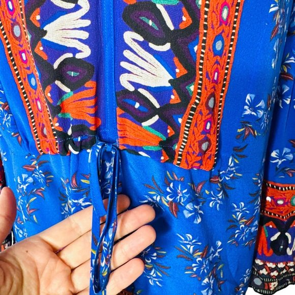 Kobi Halperin Women Mina Silk BOHO Top in Blue Size M Medium red wide sl… - Picture 6 of 8